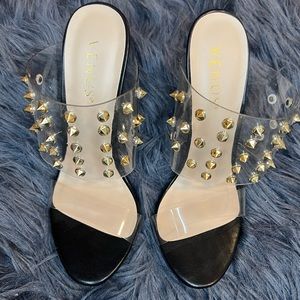 Sexy clear strap sandals with studs
